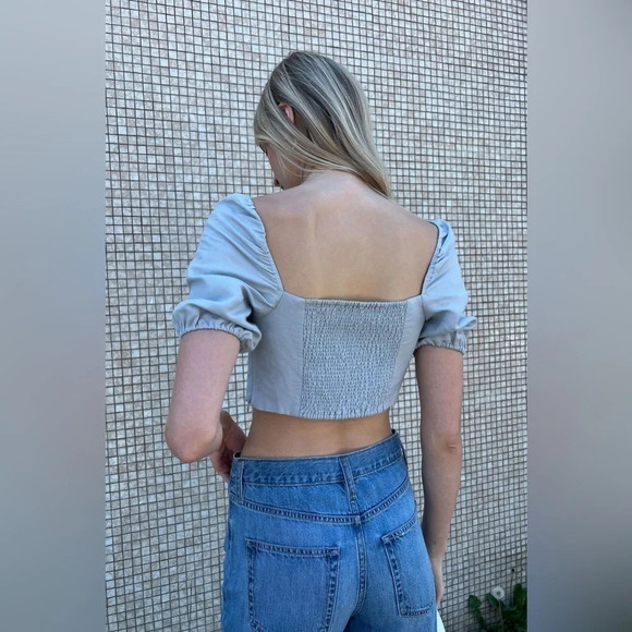 NWT LINEN/LIN BLEND PUFF SLEEVE BLOUSE - Picture 3 of 14